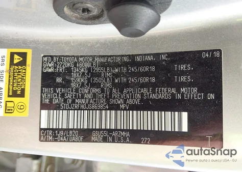 2018 Toyota Highlander Xle from USA, damaged, VIN 5TDJZRFH0JS869854